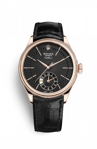 Rolex Cellini Dual Time Everose Black Alligator Black