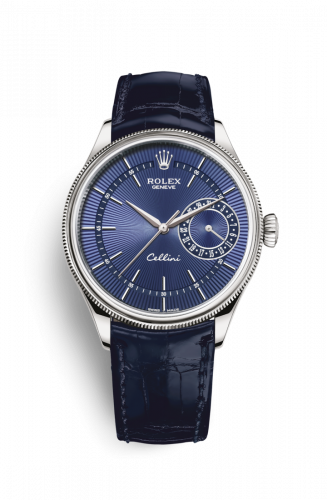 Rolex Cellini Date White Gold Blue Alligator Blue