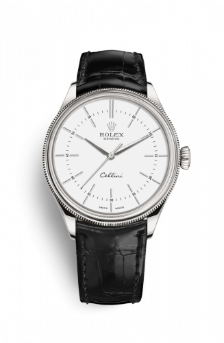 Rolex Cellini Time White Gold White Alligator Black
