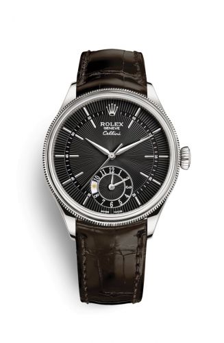 Rolex Cellini Dual Time White Gold Black Alligator Brown
