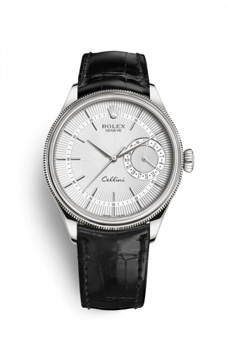 Rolex Cellini Date White Gold Silver Alligator Black