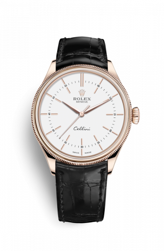 Rolex Cellini Time Everose White Alligator Black