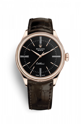Rolex Cellini Time Everose Black Alligator Brown