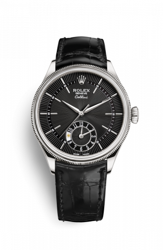 Rolex Cellini Dual Time White Gold Black Alligator Black
