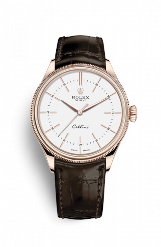Rolex Cellini Time Everose White Alligator Brown