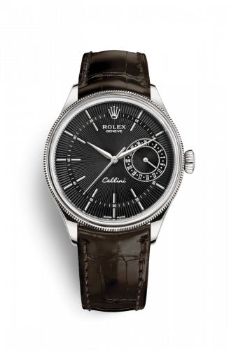 Rolex Cellini Date White Gold Black Alligator Brown