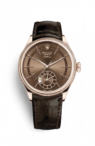 Rolex Cellini Dual Time Everose Brown Alligator Brown