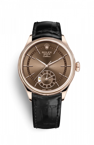 Rolex Cellini Dual Time Everose Brown Alligator Black