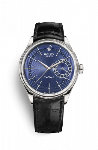 Rolex Cellini Date White Gold Blue Alligator Black