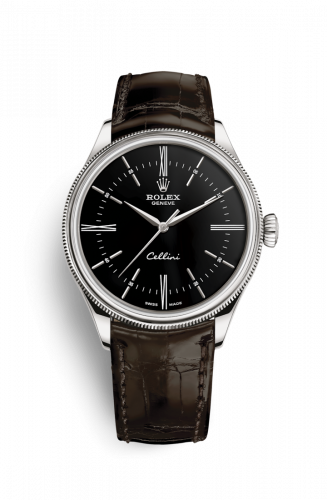 Rolex Cellini Time White Gold Black Alligator Brown