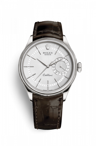 Rolex Cellini Date White Gold Silver Alligator Brown