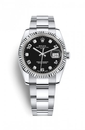 Rolex Oyster Perpetual Date 34 Stainless Steel Fluted Oyster Black Arabic