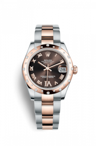 Rolex Datejust 31 Rolesor Everose Domed Diamond Oyster Chocolate Roman