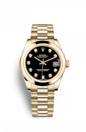 Rolex Datejust 31 Yellow Gold Domed President Black Diamond