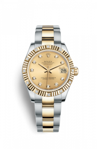 Rolex Datejust 31 Rolesor Fluted Diamond Oyster Champagne Diamond