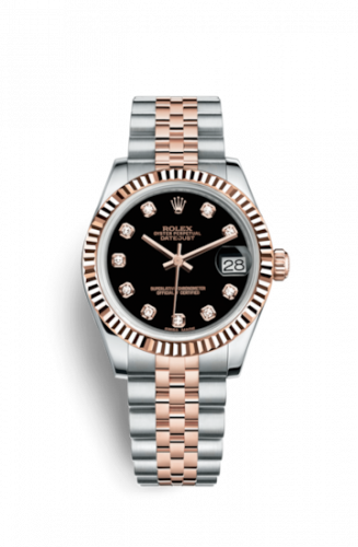 Rolex Datejust 31 Rolesor Everose Fluted Jubilee Black Diamond