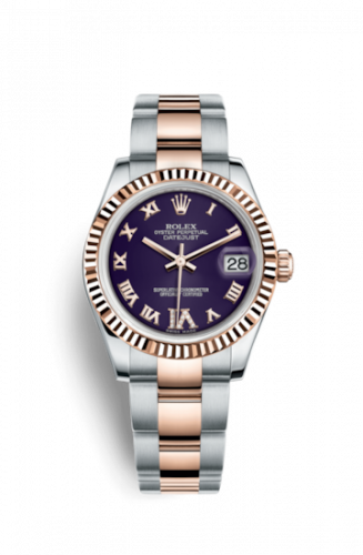 Rolex Datejust 31 Rolesor Everose Fluted Oyster Purple Roman
