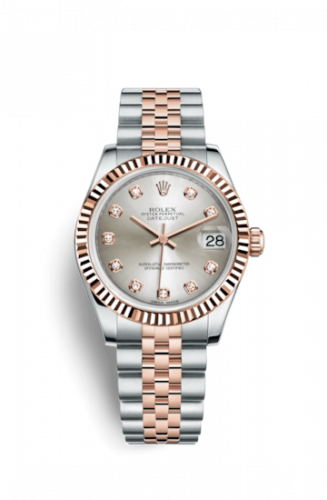 Rolex Datejust 31 Rolesor Everose Fluted Jubilee Silver Diamond
