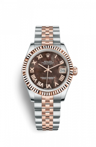 Rolex Datejust 31 Rolesor Everose Fluted Jubilee Black MOP Roman