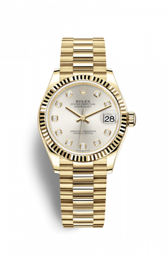 Rolex Datejust 31 Yellow Gold Fluted Silver - Diamond President