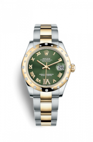 Rolex Datejust 31 Rolesor Yellow Domed Diamond Oyster Olive Green Roman