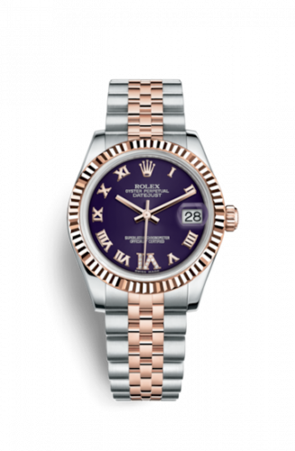 Rolex Datejust 31 Rolesor Everose Fluted Jubilee Purple Roman