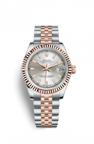 Rolex Datejust 31 Rolesor Everose Fluted Jubilee Silver