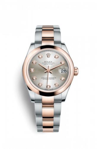 Rolex Datejust 31 Rolesor Everose Domed Oyster Silver Diamond