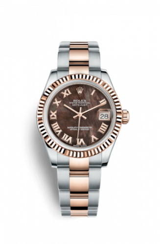 Rolex Datejust 31 Rolesor Everose Fluted Oyster Black MOP Roman