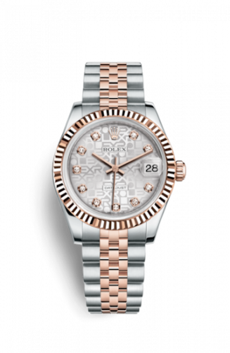 Rolex Datejust 31 Rolesor Everose Fluted Jubilee Silver Computer