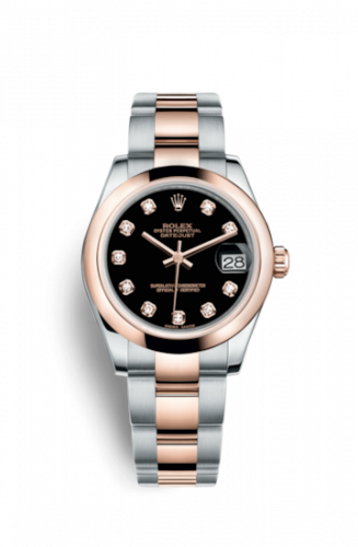 Rolex Datejust 31 Rolesor Everose Domed Oyster Black Diamond