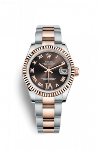 Rolex Datejust 31 Rolesor Everose Fluted Oyster Chocolate Roman