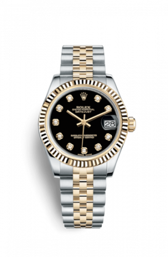 Rolex Datejust 31 Rolesor Yellow Fluted Jubilee Black Diamond