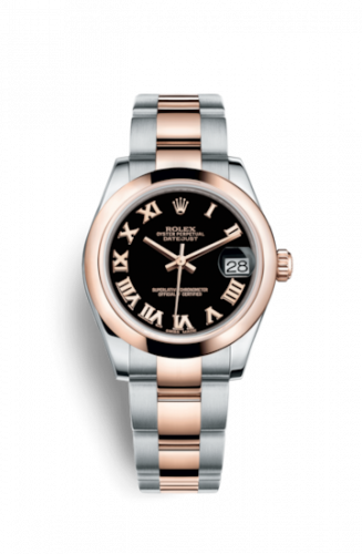 Rolex Datejust 31 Rolesor Everose Domed Oyster Black Roman