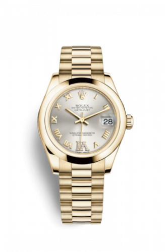 Rolex Datejust 31 Yellow Gold Domed President Silver Roman