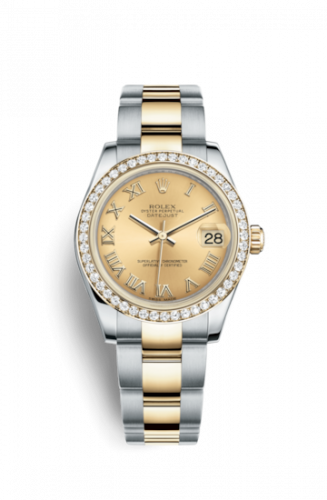 Rolex Datejust 31 Rolesor Yellow Diamond Oyster Champagne Roman