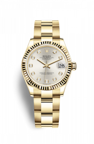 Rolex Datejust 31 Yellow Gold Fluted Silver - Diamond Oyster
