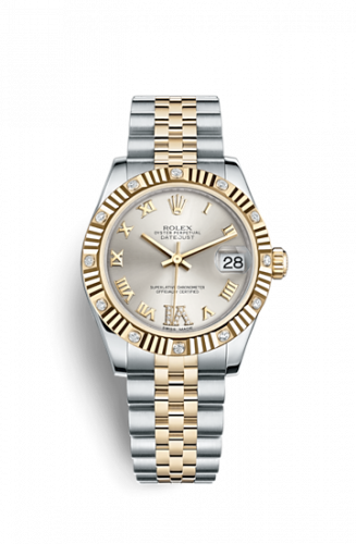 Rolex Datejust 31 Rolesor Fluted Diamond Jubilee Silver Roman