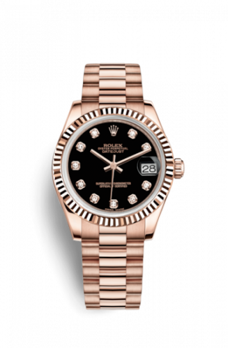 Rolex Datejust 31 Everose Fluted President Black Diamonds