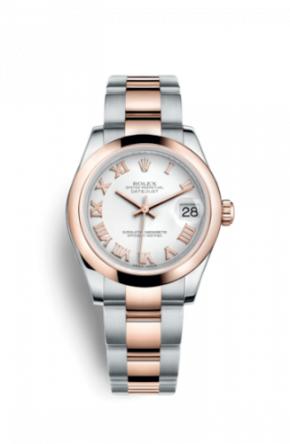 Rolex Datejust 31 Rolesor Everose Domed Oyster White Roman