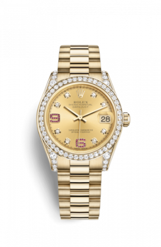 Rolex Datejust 31 Yellow Gold Diamond President Champagne Diamonds Rubies