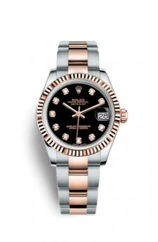 Rolex Datejust 31 Rolesor Everose Fluted Oyster Black Diamond