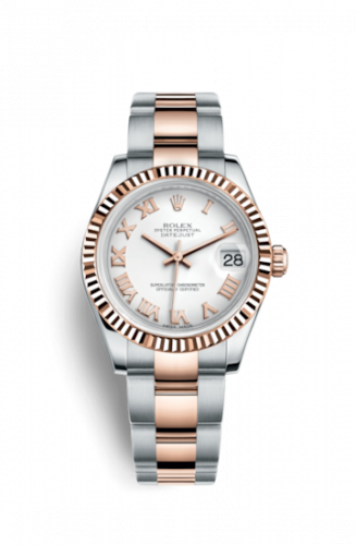 Rolex Datejust 31 Rolesor Everose Fluted Oyster White Roman