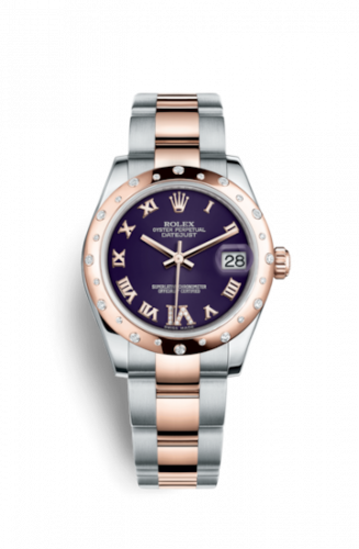 Rolex Datejust 31 Rolesor Everose Domed Diamond Oyster Purple Roman
