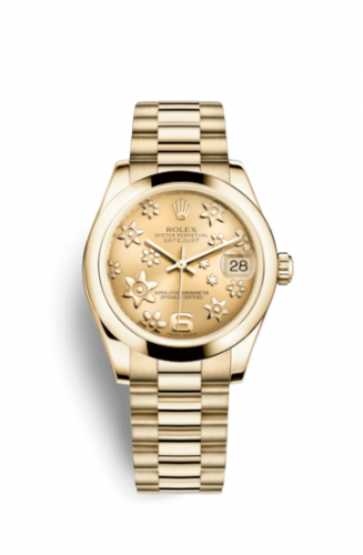 Rolex Datejust 31 Yellow Gold Domed President Champagne Floral