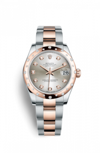 Rolex Datejust 31 Rolesor Everose Domed Diamond Oyster Silver Diamond