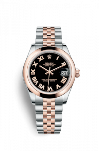 Rolex Datejust 31 Rolesor Everose Domed Jubilee Black Roman