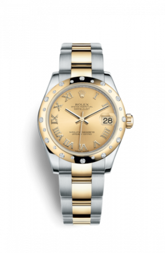 Rolex Datejust 31 Rolesor Yellow Domed Diamond Oyster Champagne Roman