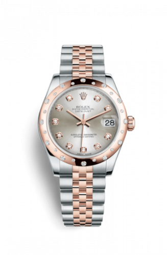 Rolex Datejust 31 Rolesor Everose Domed Diamond Jubilee Silver Diamond