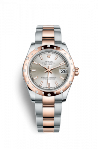Rolex Datejust 31 Rolesor Everose Domed Diamond Oyster Silver